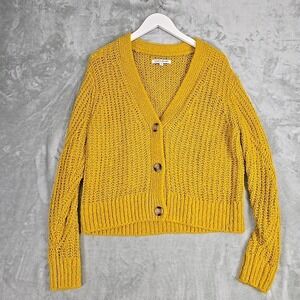 Elizabeth & James Chunky Cardigan Sweater Medium Mustard Yellow Cottage